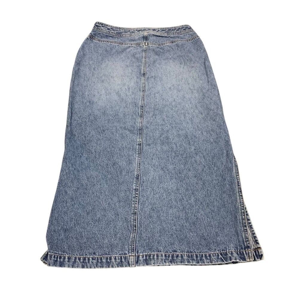 Vintage Route 66 Floral Embroidered Trim Denim Midi Skirt 6 Y2K Boho Festival - Picture 7 of 7